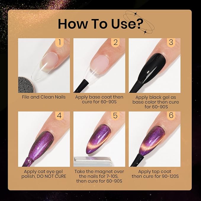 Cat Eye Gel Polish with Magnetic Stick, 12 Colors Chameleon Magnetic Gel Polish Kit Galaxy Cateyes Nail Polish Gels Collection Home DIY Manicure for Women Girl