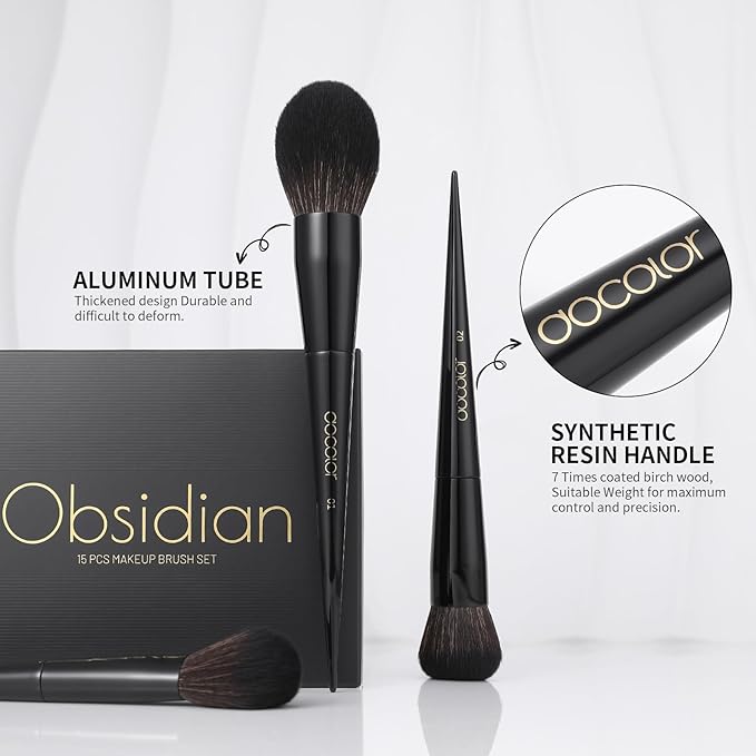 Docolor Makeup Brushes 15Pcs Obsidian Makeup Brush Set Premium Synthetic Powder Kabuki Foundation Contour Blush Concealer Eye Shadow Blending Eyeliner Crease Eyebrow Make Up Brush Kit-VivaGrace Women