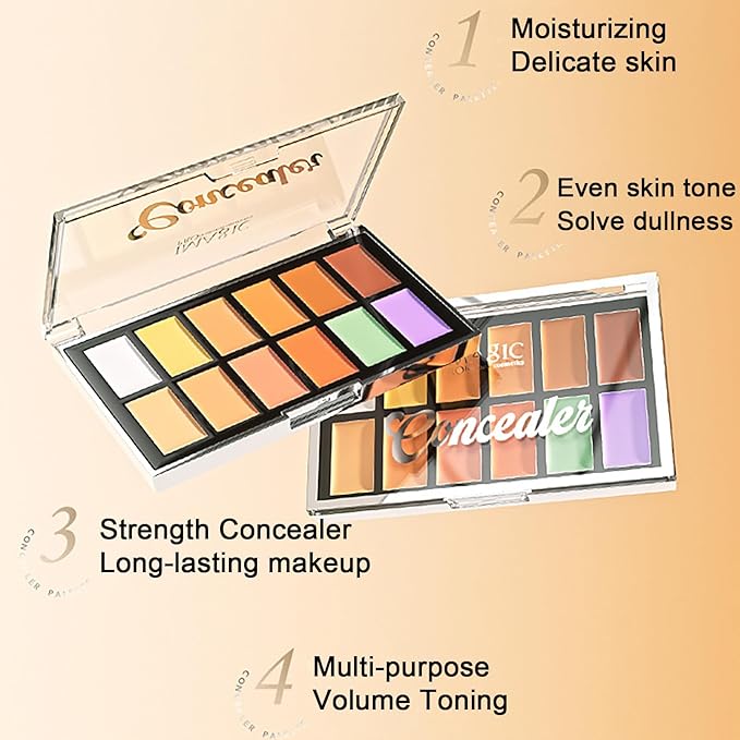 All In One Color Correcting Palette + 8 Makeup Brushes, 3D Cosmetics Cream Contour Highlighting Foundation Makeup Palette Long Lasting for Sculpt &Highlighting, Define Cheekbones-VivaGrace Women