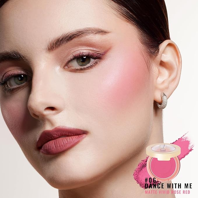 Oulac Barbie Pink Blush Makeup| Highly Pigmented Cream Blush| Natural Matte Glow| Shape & Highlight Face| Cruelty-Free Blush with Rose Oil| Rose Red Blush 4.8g-VivaGrace Women
