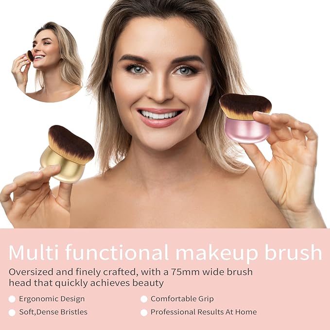 Extra Large Body Makeup Brush For Self Tanner,Leg Makeup &Bronzer Blend,75 mm Wide-headed Kabuki Brush Provides More Even& Pretty Application, Sunscreen Face&Back Makeup Brush,Wet&Dry Use-Matte (Pink)-VivaGrace Women