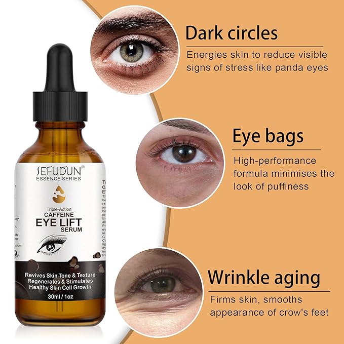 Caffeine Eye Serum, Eye Lift Serum with Vitamin C, Hyaluronic Acid, Collagen - Reduces Puffiness, Dark Circles, Under Eye Bags 1 oz / 30 ml-VivaGrace Women