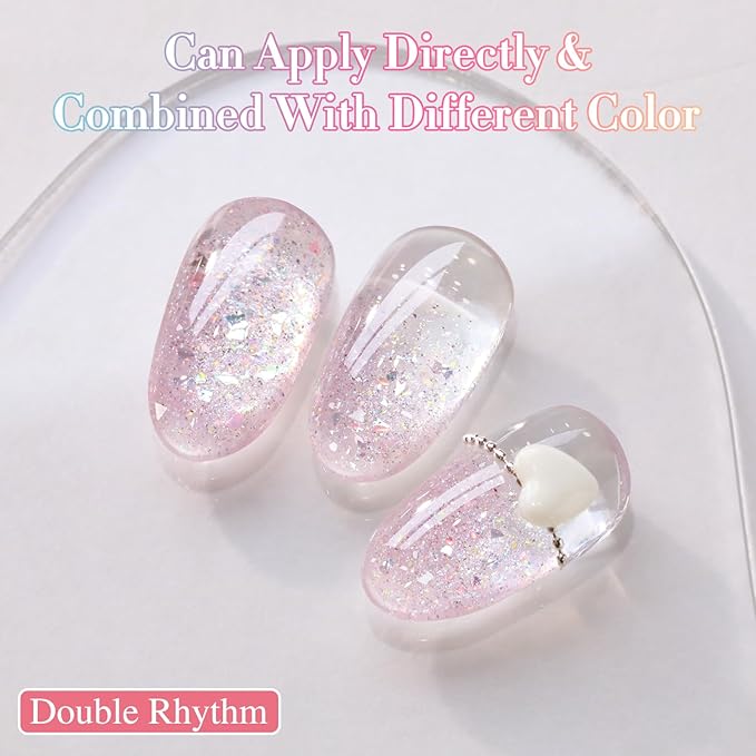 Double Rhythm 0.5Oz Glitter Gel Polish Shimmer Reflective Color for Nail Art Salon DIY Soak Off 15ml Nail Lamp Gel Polish at Home (Pastel Pink-B1163)