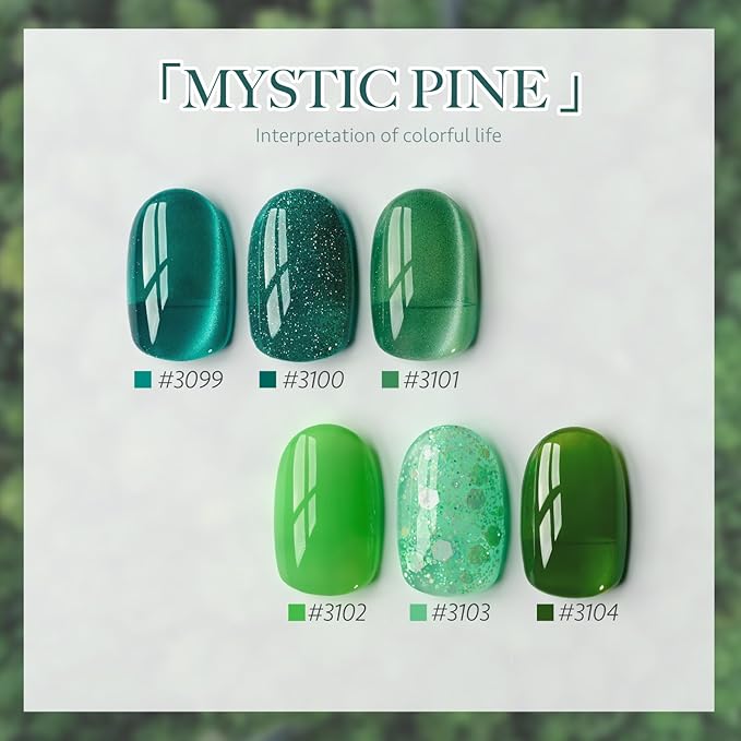 GAOY Green Gel Nail Polish Set with Magnet 6 Colors Includes Jelly Cat Eye Glitter Shades for DIY Manicure and Nail Salons Requires UV Curing