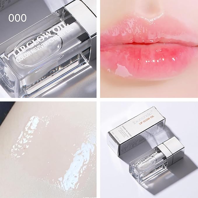 Hydrating Lip Glow Oil, Lip Oil Gloss Transparent Toot Tinted Nourishing Long Lasting Repairing Lightening Lip Lines (CLEAR) 0.2 OZ-VivaGrace Women
