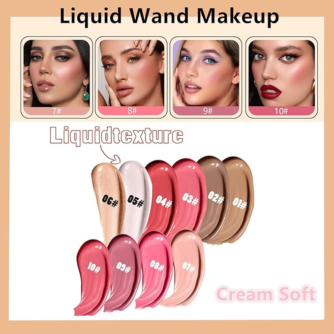 Go Ho Liquid Blush Beauty Wand,Blendable Super Silky Cream Blush Stick,Face Moisturizing Contour Blush Stick with Fine Cushion Applicator,Cruelty-free,003# Medium Pink-VivaGrace Women