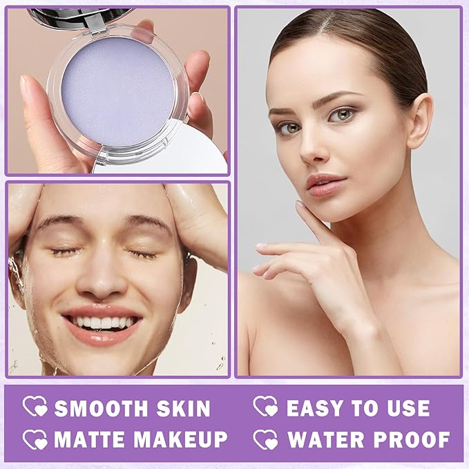 AIUEO Lavender Matte Setting Powder Sunscreen Powder Oil Control Blurring Pressed Powder Refreshing and Comfortable Purple Face Powder Makeup, Polvo Compacto De Maquillaje-VivaGrace Women