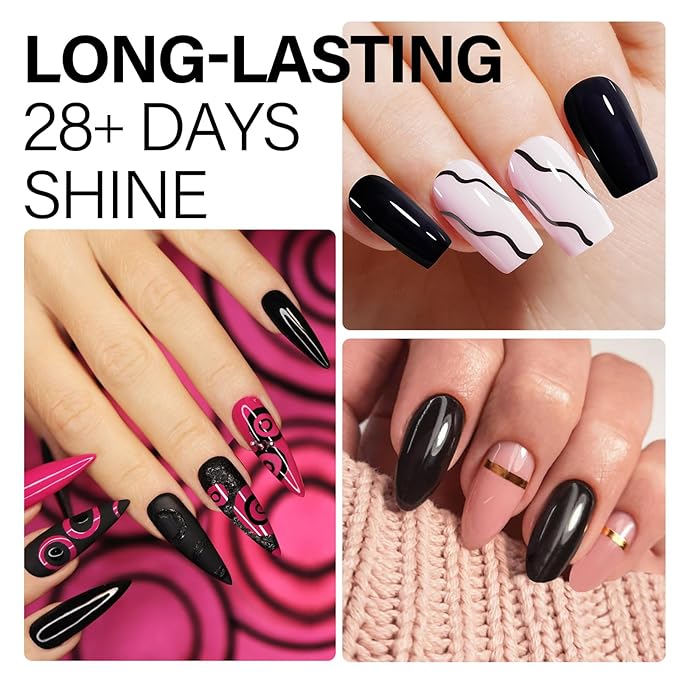AILLSA Pink Gel Nail Polish Set Black Hot Pink Gel Polish with Base and Top Coat, Long Lasting Summer All Season Color Soak Off U V L ED Manicure Art Salon DIY at Home 7Pcs 8ML