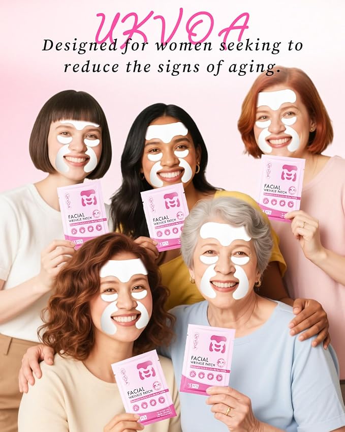 Forehead Wrinkle Patches & Smile Line Patches & Under Eye Patches, Overnight Facial Wrinkle Treatment with Hyaluronic Acid, Aloe, Collagen & Vitamin E to Lift Smile Lines for Women 60pcs-VivaGrace Women