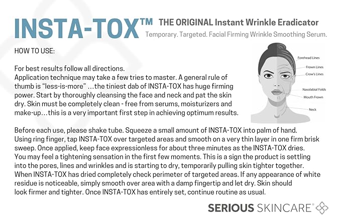 Serious Skincare INSTA-TOX Instant Wrinkle Smoothing Face Serum - Improves Appearance of Fine Lines - Temporary Skin Tightener - Line Filler .75 oz (1Pack)-VivaGrace Women