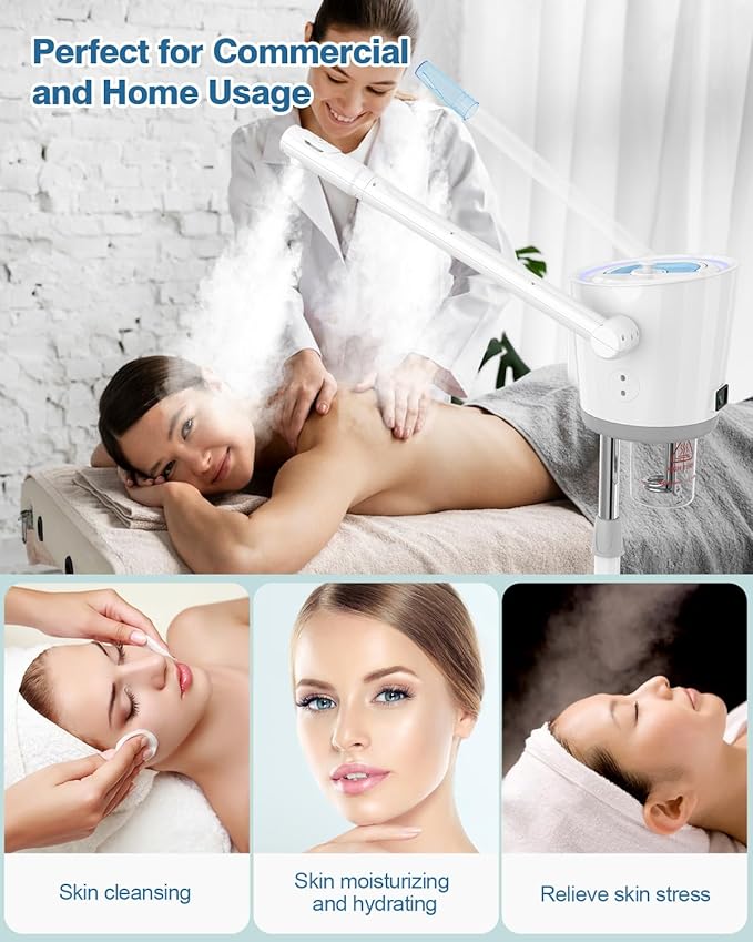 Kingsteam 2 in 1 Hot and Cold Facial Steamer, 30 Min Timer, Ionic Facial Steamer for Home, Esthetician, Professional Nano Water Mist with Large Water Volume for Beauty Salons - Ozone Facial Sprayer-VivaGrace Women