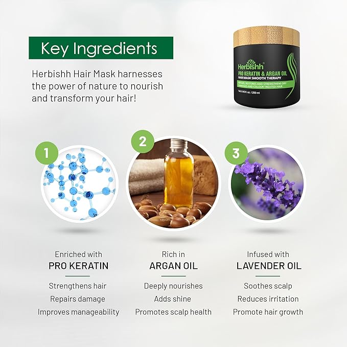 Herbishh Argan Hair Mask-Deep Conditioning & Hydration For Healthier Looking Hair for very Dry, Weak, Stressed Out Hair, No Sulphates, No Parabens-VivaGrace Women