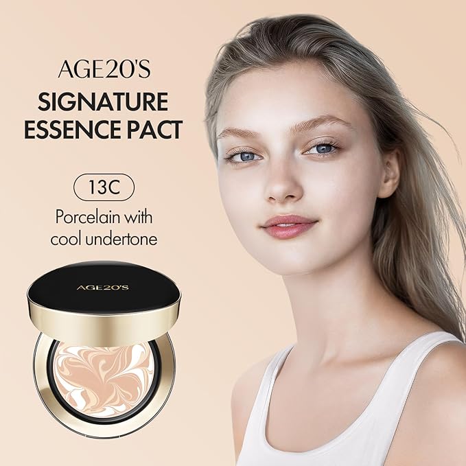 AGE20'S Signature Essence Pact SPF 50+ | Pack of 1 | 13C PORCELAIN | Cream Foundation, Dewy Finish, Natural Coverage | Korean Cushion Foundation-VivaGrace Women