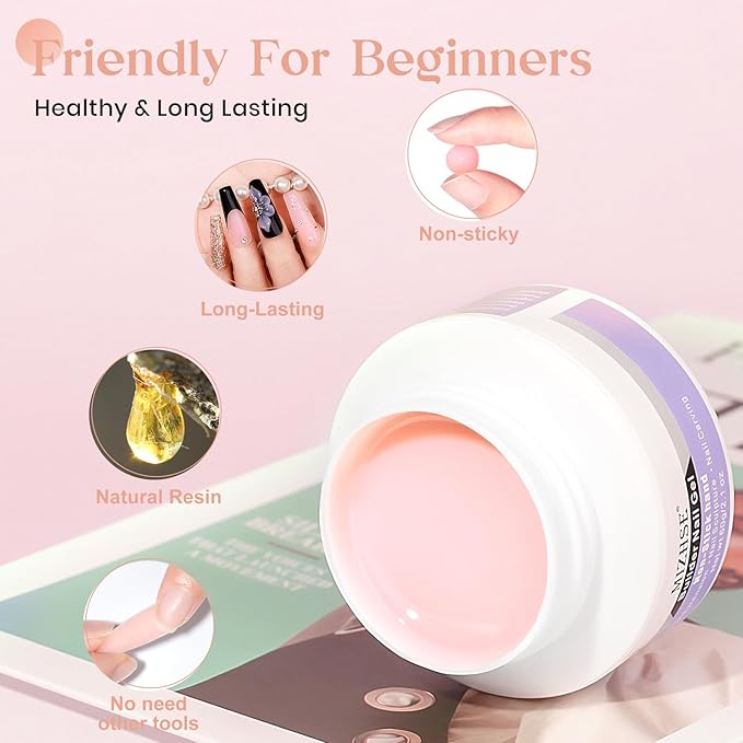 MIZHSE Solid Nail Builder Gel, 2.1 oz 60g Nude Builder Gels for Nails Non-Sticky Solid Builder Gel for Extensions Hard Gels with 24pcs Dual Forms and Silicone Pen Nails Art Manicure Set-VivaGrace Women