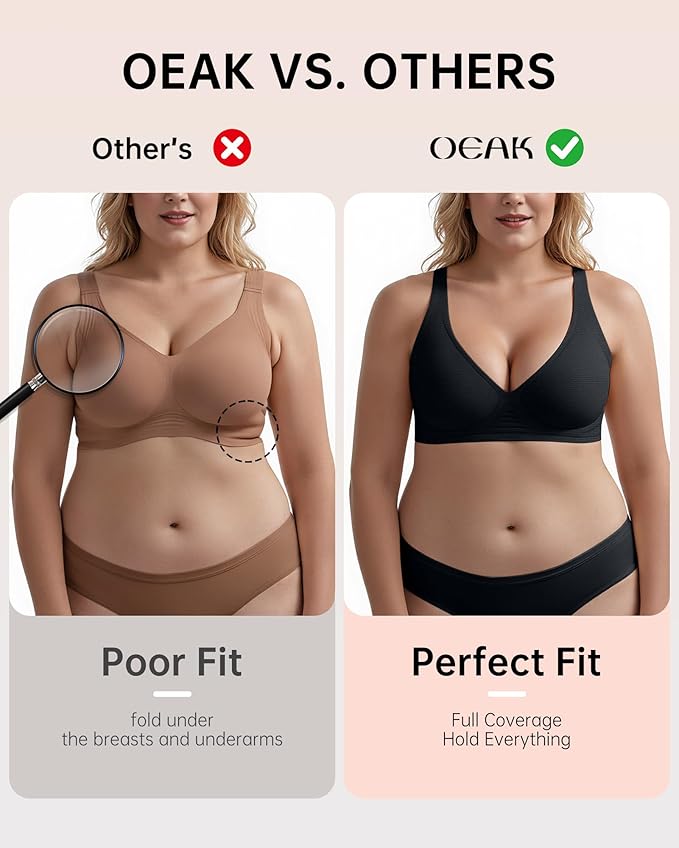 OEAK Womens Deep V Bras Wireless Comfortable Bra Supportive No Underwire Bras Tshirt Push Up Bralettes Plunge Seamless Bra-VivaGrace Women