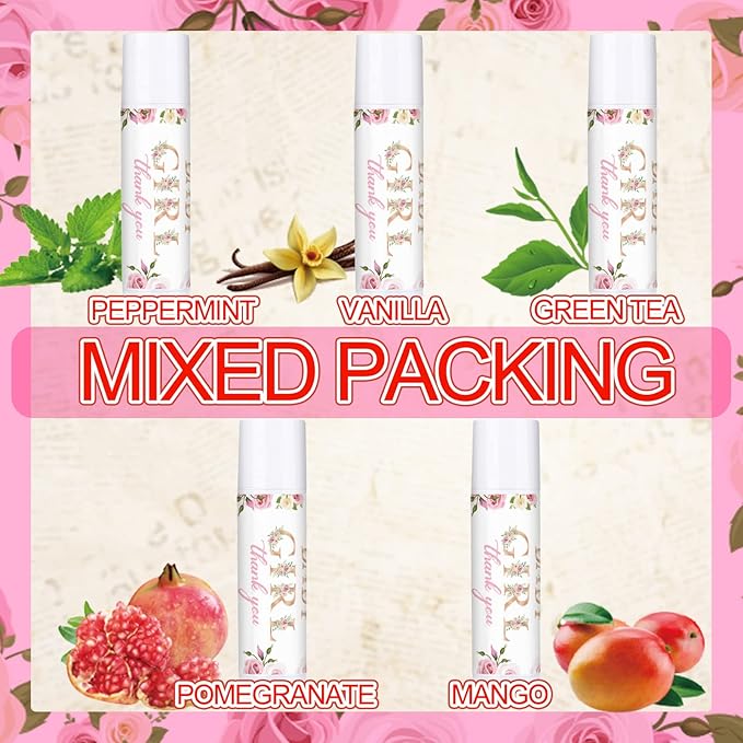 Dunzy 50 Pcs Thank You Gift Lip Balm Bulk Baby Shower Party Favors Bridal Shower Favor Lip Care with Assorted Fruit Flavors Thank You Lipstick for Guest Basket Gift Stuffer (Floral)-VivaGrace Women