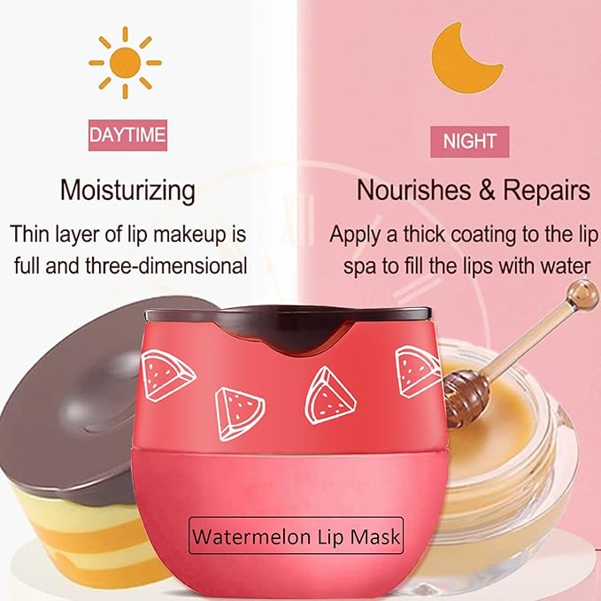 3 Pcs Bee Lip Balm Honey Pot,Honey&Strawberry&Watermelon Lip Sleeping Mask Hydrating Prevention Dry and Cracked Lip Scrubs Exfoliator Lip Care,Lip Mask Overnight Reduces Lip Lines-VivaGrace Women