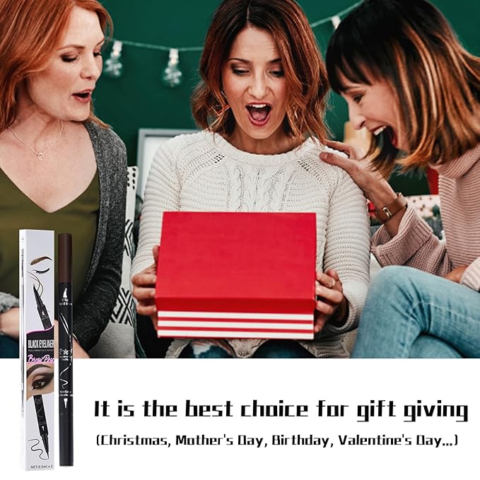 Curved 2 Tip Eyebrow Pen-Light Brown Eyebrow Pencil With Black Eyeliner 2-in-1 Dual-Ended Create Natural Hair-Like Brows,Waterproof,Smudge Proof,Long Lasting All-Day-VivaGrace Women