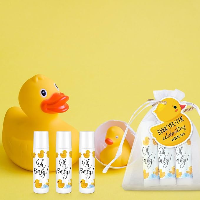Demissle 50 Pcs Baby Shower Lip Balm Gift Set with 100 Pcs Organza Bags Baby Shower Party Favor for Guest Thank You Tag Rope Baby Shower Party Decoration Gender Reveal Souvenirs (Duck)-VivaGrace Women