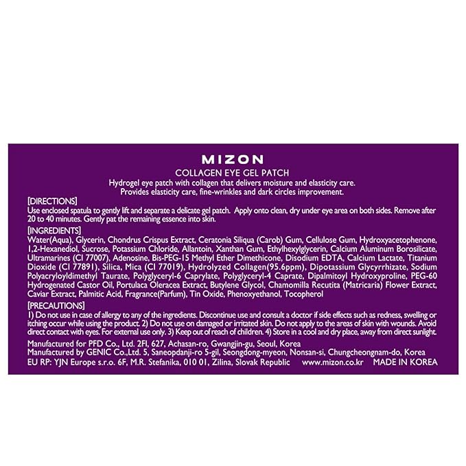 MIZON Collagen Eye Gel Patch with Hydrolyzed Collagen, Caviar, and Chamomile for Firming, Nourishment, and Wrinkle Care – 60pcs –-VivaGrace Women