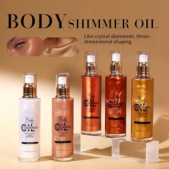 Shimmer Body Luminizer 5 Color Waterproof Smooth Face Body Glow Illuminator Non-sticky Liquid Body Highlight Illuminator for Face & Body & Leg (80 ML, 01 Pearl White)-VivaGrace Women