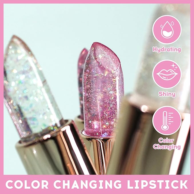 Ph Mood Magic Color Changing Lipstick, Crystal Flower Jelly Lipstick, Pearl Shimmer Lipstick Plumping Glimmer Glow Lipstick Long Lasting Nourishing Moisture Lip Care Color Change Lip Gloss(2#)-VivaGrace Women