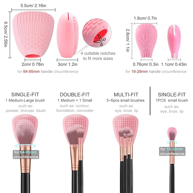 Silicone Travel Make-up Brush Holder with Cleaner Mat Pad, Organizer Case Covers for Foundation Eye Lip Brushes Storage Cleaning, Gift for Women Girl-friend Mother Wife, 5-Pcs Large + 7 Small, Blue-VivaGrace Women