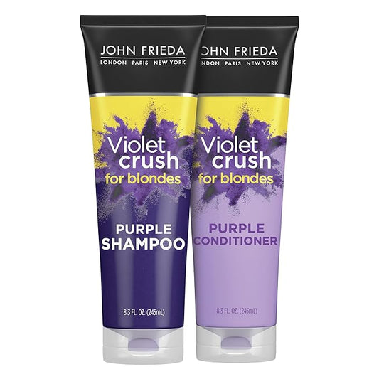 John Frieda Violet Crush Purple Shampoo and Conditioner Set for Blonde Hair, Neutralizes Yellow Tones for Bleached, Blonde, and Platinum Hair, 8.3 Oz, Pack of 2-VivaGrace Women