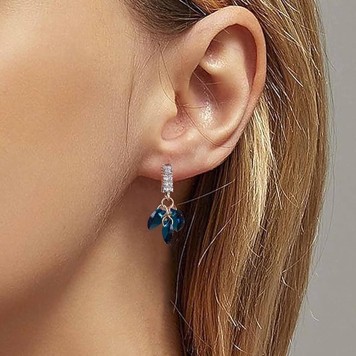 Boho Sapphire Tassel Earrings Blue Crystal Heart Earrings Gold Cz Bar Stud Earrings Blue Cz Heart Drop Earrings Blue Rhinestone Earrings Jewelry for Women-VivaGrace Women
