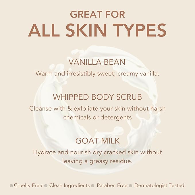 Dionis - Goat Milk Skincare Vanilla Bean Scented Sugar Scrub & Lotion Set (6 oz and 8.5 oz) - Made in the USA - Cruelty-free and Paraben-free-VivaGrace Women