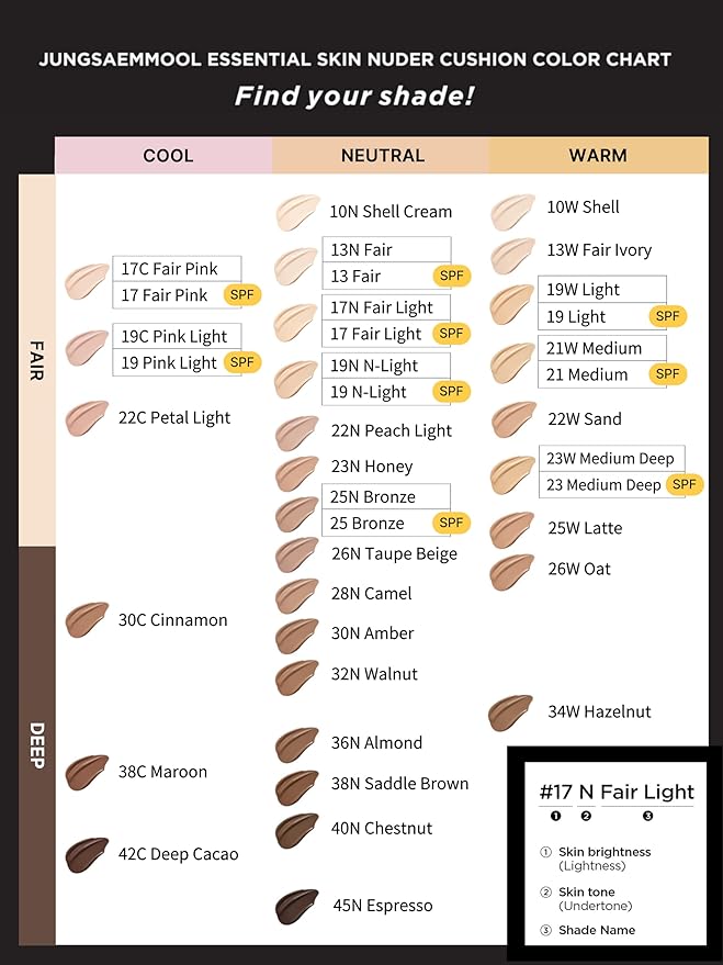 JUNG SAEM MOOL Essential Skin Nuder Cushion 19 Light 0.49 Fl Oz (Refill Only, SPF 50 Broad Spectrum) | Natural Radiant Finish, Lightweight Hydration, Korean Cushion Foundation-VivaGrace Women