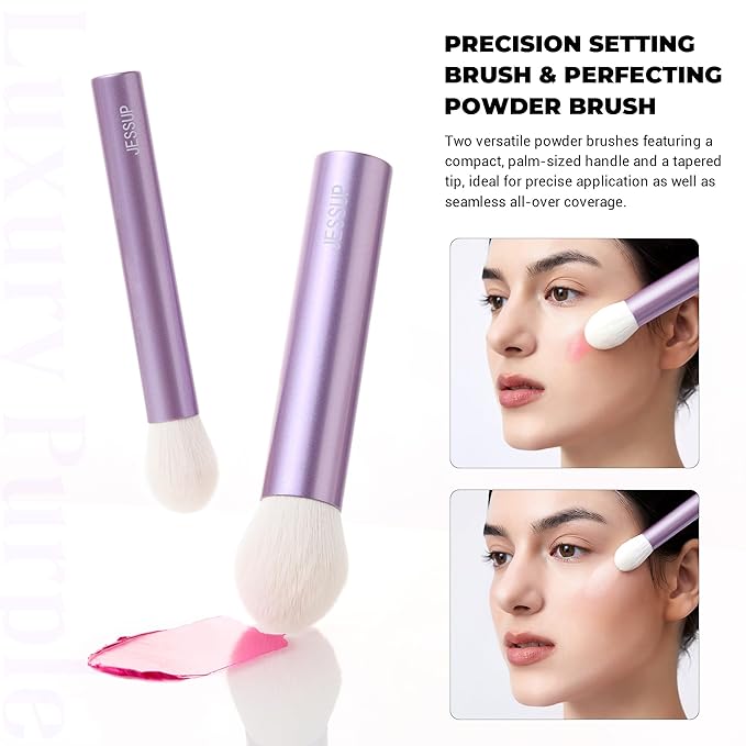 Jessup Makeup Brushes Set 4pcs Face Kabuki Brush for Foundation Contour Powder Blush Bronzer and Highlighter, Premium Synthetic Fiber Cruelty-Free, Luxury Purple T517-VivaGrace Women
