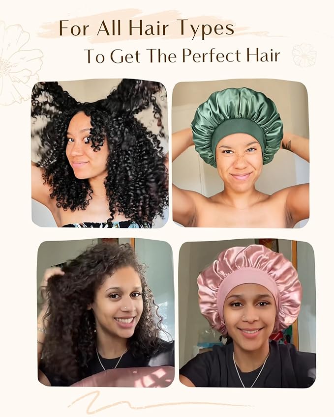 YANIBEST Silk Bonnet for Sleeping Women, Double Layer Hair Satin Bonnets with Elastic Band, Sleep Cap Curly Natural Hair-VivaGrace Women