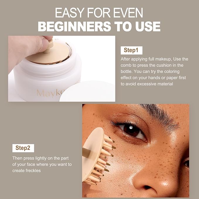 Freckle Stamp Natural Like Freckle Pen Makeup Fake Freckles Cushion Waterproof Long Lasting Quick Dry, Get Sun-kissed Stars Makeup in One Press, Dark Brown, 15 g-VivaGrace Women