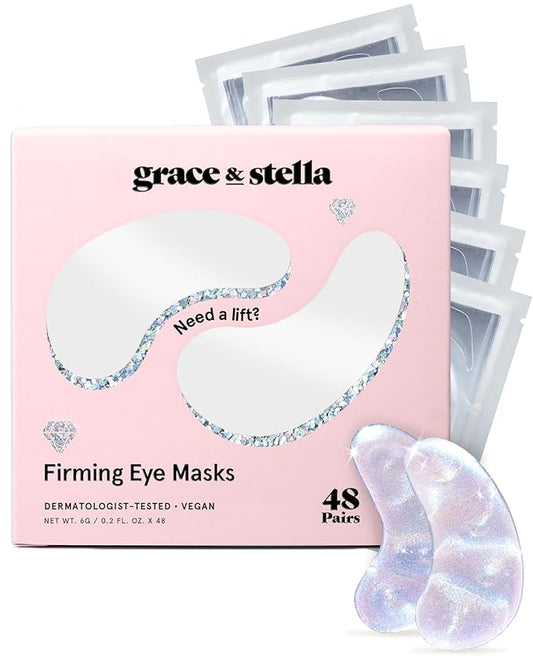 grace & stella Peptide Under Eye Patches with Niacinamide & Rice Extract - Firming Eye Masks for Dark Circles and Puffiness - Gel Mask for Firmer-Looking Skin - Vegan, Cruelty-Free (White, 48 Pairs)-VivaGrace Women