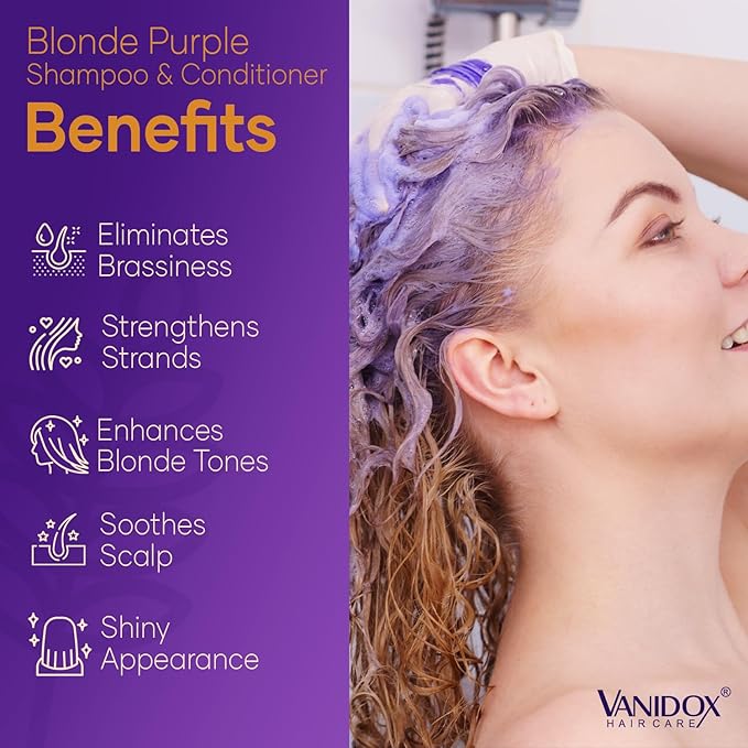 Sulfate Free Brass Toning Purple Shampoo and Conditioner Set for Blondes, Brown Highlighted, or Bleached Hair, Shampoo for Blondes Infused with Purple Rice Extract (16 fl oz each)-VivaGrace Women