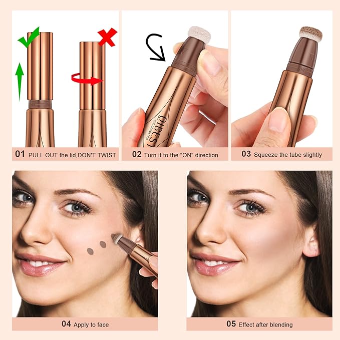 Mysense Liquid Highlighter Beauty Wand,Highlight Bronzer Stick with Sponge Tip,Silky Cream Glowing Face Highlighter Shimmer Finish,Lightweight Face Illuminator Makeup,#04 Highlighter-Pearl White-VivaGrace Women