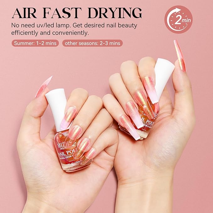 MIZHSE Nail Polish Air Dry Fast, Holographic Neon Orange Nail Polish Quick Dry, 15ml/0.5 fl oz Regular Shiny Shimmer Oil-based Glitter Nail Lacquer Non Gel Full Coverage Nail Art Manicure Home