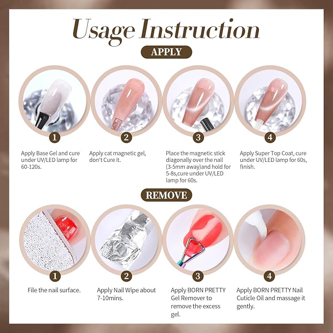 BORN PRETTY Magnetic Gel Nail Polish Water Light Cat Magnetic Eye Gel Brown SaU Vage Jelly Glass Crystal Magnetic Gel Polish Glitter Shimmer Auroras Magnetic Gel Nail Art Manicure Kit 6PCS-VivaGrace Women