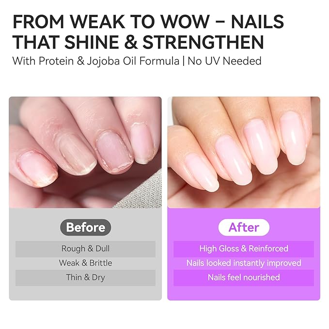 gelike ec Nail Strengthener Polish for Damaged Nails: Milky White 15ml 6 in 1 Natural Nail Hardener Extra Strong and Growth - Nail Polish Hardener for Weak and Damaged Nails