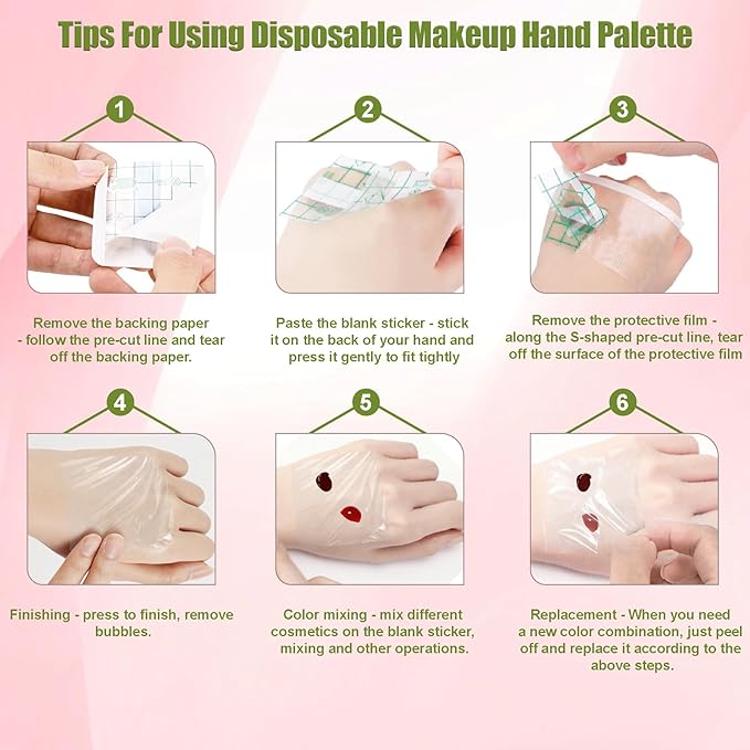 Makeup Mixing Palette Set, Makeup Hand Palette Single Use Makeup Mixing Tray Disposable Adhesive Cosmetic Makeup Palette Transparent Makeup Tape, Stainless Steel Foundation Mixing Palette with Spatula-VivaGrace Women