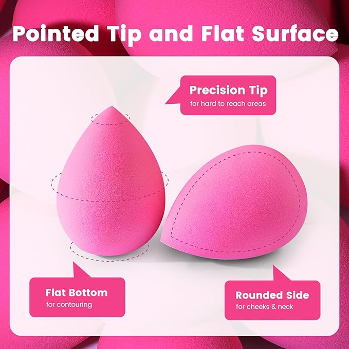 BEAKEY 5 Pcs Makeup Sponges, Latex-Free Beauty Sponge for Flawless Liquid, Cream, and Powder Application, Rose Pink Sponges-VivaGrace Women