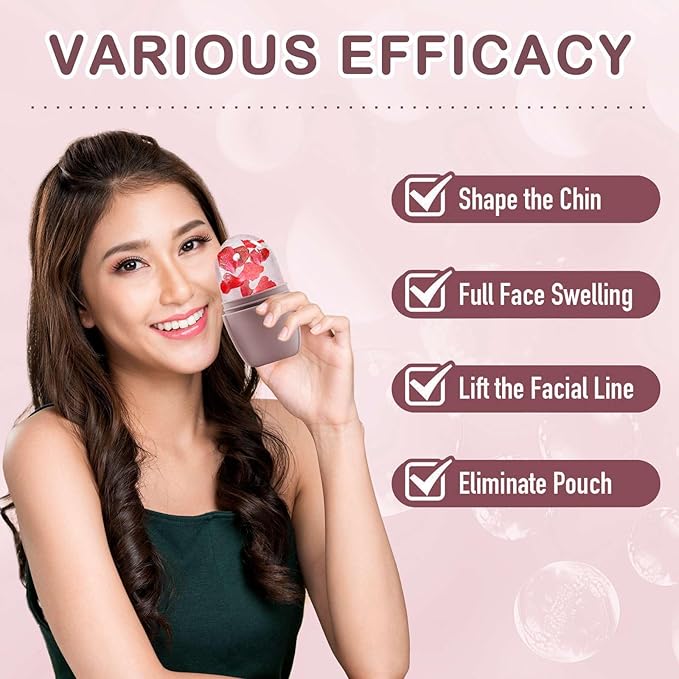 XHJRI Ice Face Roller Massager,Ice Cube Roller for Face, Eyes and Neck Naturally Conditioning and Skin Care,De-Puff Eye Bags,Reduce Migraine Pain,Reusable Massage Silicone Ice Mold (New Brown)-VivaGrace Women