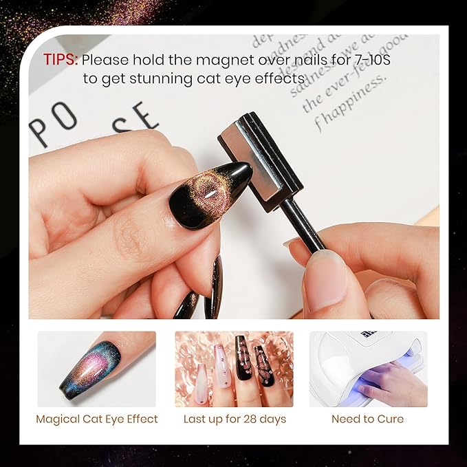 Cat Eye Gel Polish with Magnetic Stick, 12 Colors Chameleon Magnetic Gel Polish Kit Galaxy Cateyes Nail Polish Gels Collection Home DIY Manicure for Women Girl