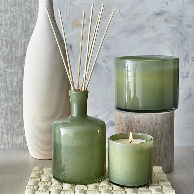 LAFCO New York Signature Reed Diffuser, Fresh Cut Gardenia - 15 oz - Up to 9 Months Fragrance Life - Reusable, Hand Blown Glass Vessel - Natural Wood Reeds - Made in The USA-VivaGrace Women