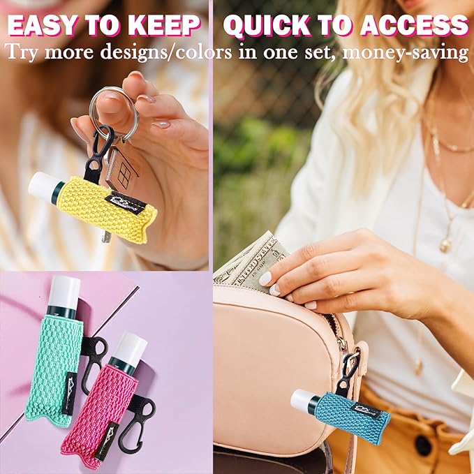 WKieason Lip Balm Sleeves Holder Keychain 3pcs Clip on Chapstick Keychain Holder Pouch Tight-Knit Elastic Lipstick Key Chain Holder-VivaGrace Women