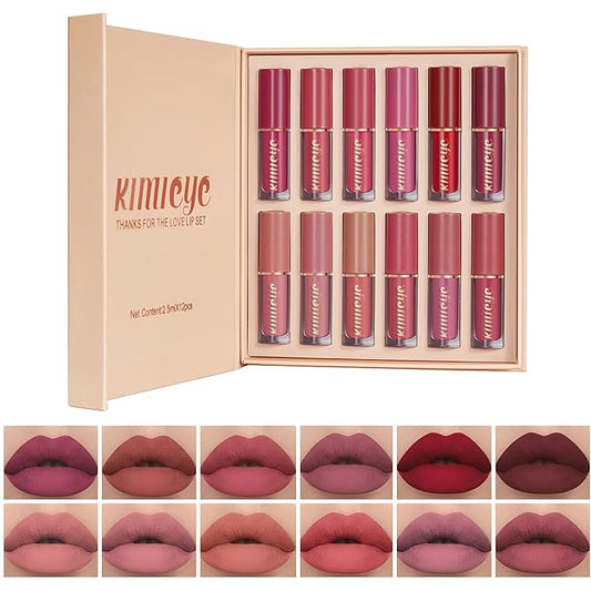 12 Colors Matte Liquid Lipstick Kit, Long Lasting Lip Tint, Waterproof Lip Stain, Non-Stick Cup Quick-dry Velvet Nude to Red Lipstick Makeup Set, Up to 24H Wear (SET B)-VivaGrace Women