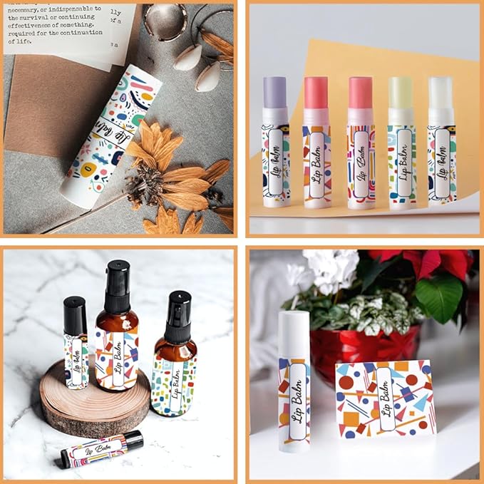 OLYCRAFT 100Pcs Self-Adhesive Lip Balm Tag Stickers 1.7x2.1 inch Waterproof Adhesive Label with Colorful Texture Rectangle Lipstick Tag Sticker for Lip Balm Container Tubes Lipstick Wrapping Decor-VivaGrace Women
