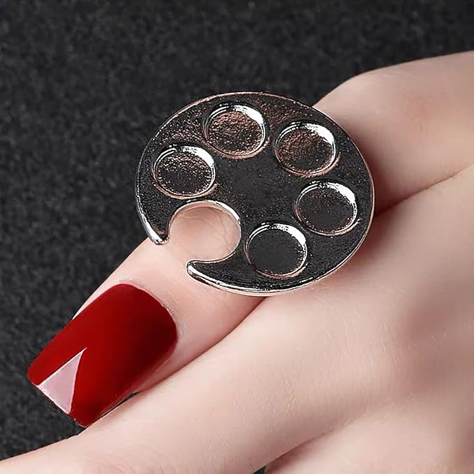 Makeup Spatula Set Stainless Steel, Make Up Tools Mini Mixing Tray with Finger Ring, Round Makeup Paint Palette-VivaGrace Women