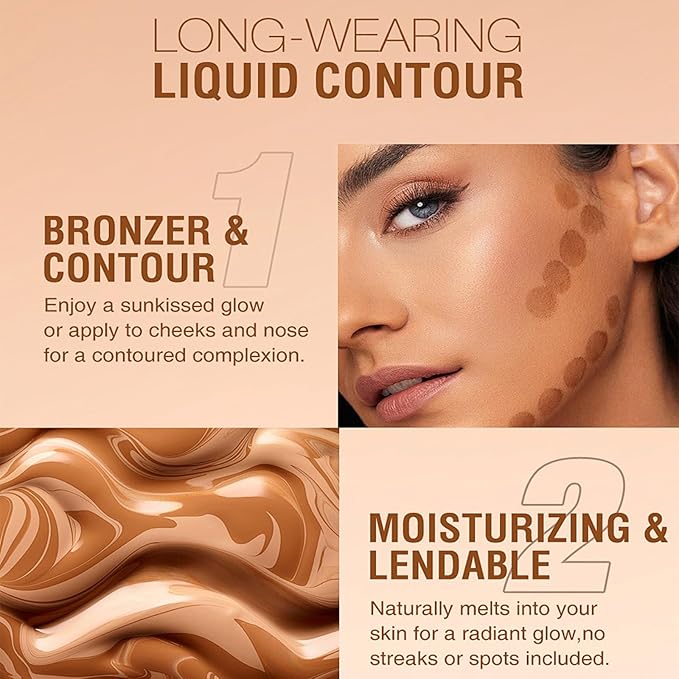 Glow Contour Face Bronzer Highlighter Illuminator Oil Liquid Foundation Cream Contour Concealer Blendable & Smooth Glowing Skin Lightweigh Luminizing Long Lasting Face Shaping Contouring Makeup-VivaGrace Women